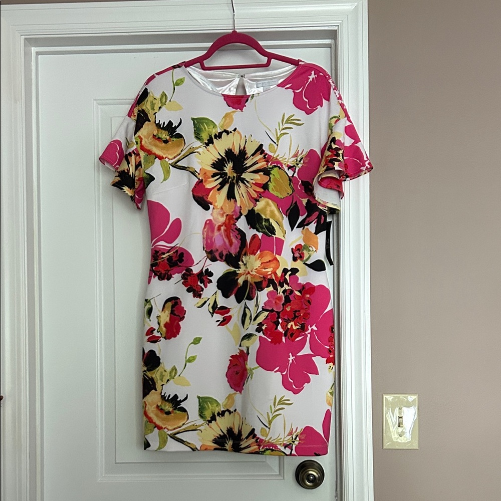 New York & Company Floral Midi Dress - Pink, Yellow, Black